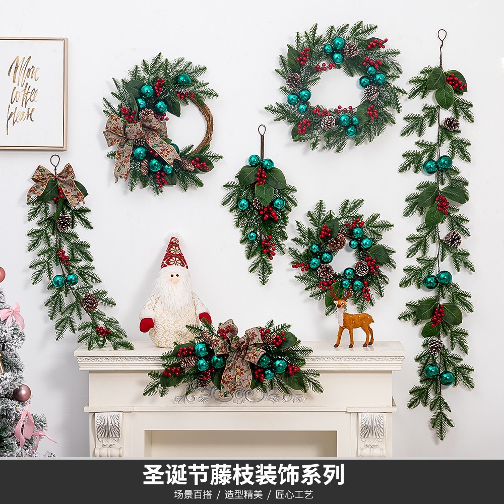 Navidad Rama de pino ratán Garland cuerno de ratán al revés árbol de ratán colgante de pared hotel centro comercial ventana decoración de Navidad