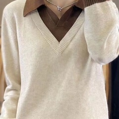 宽松显瘦【80-200斤】秋冬POLO领针织衫毛衣女休闲打底衫外穿上衣