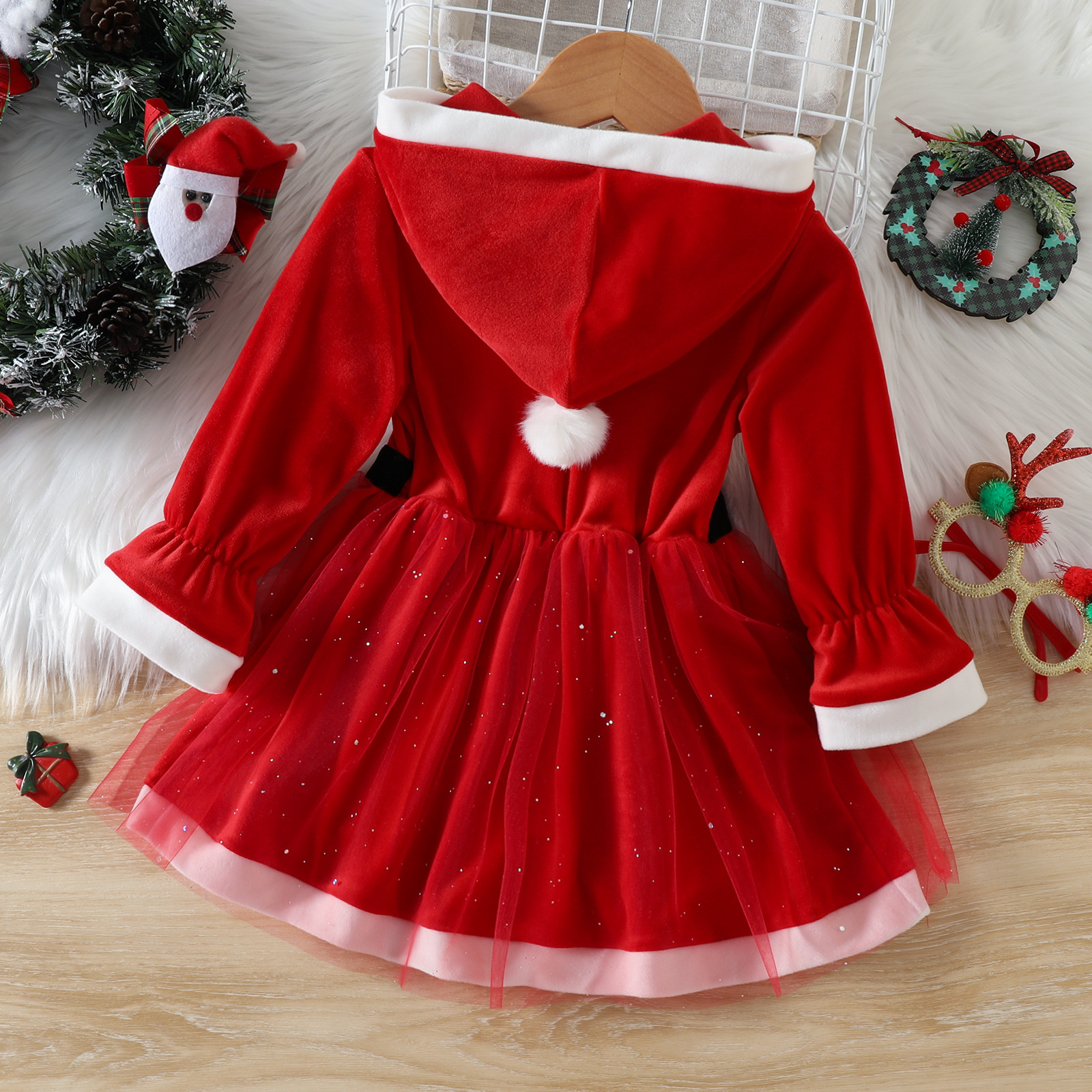 Christmas Princess Color Block Patchwork Polyester Girls Dresses display picture 5
