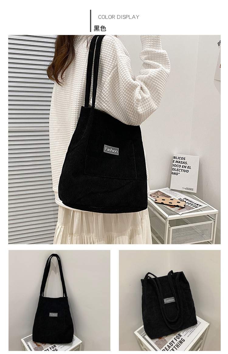 Japanese-style casual and artistic handbag, ins letter-embroidered canvas shopping bag, trendy and fashionable corduroy single-shoulder bag undefined