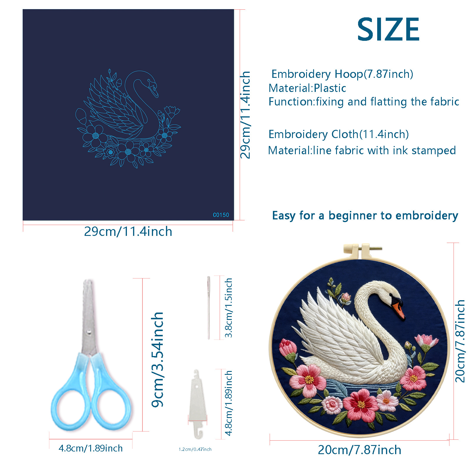 Flor hecha a mano patrón bordado DIY material paquete de cisne blanco creativo bordado de animales tela colgante principiante