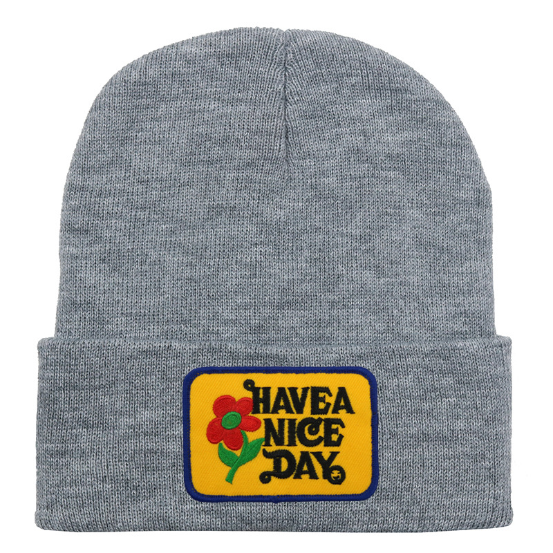 126g Weight Unisex Hip-Hop Classic Style Streetwear Letter Flower Eaveless Wool Cap