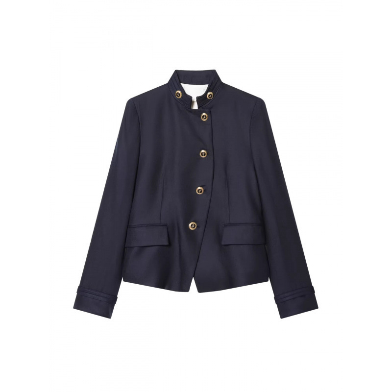 ZA Amazon's new foreign trade women's clothing, commuter style, long-sleeved, stand-up collar, gold button, slim-fit blazer with shoulder pads ZA Amazon's new foreign trade women's clothing, commuter style, long-sleeved, stand-up collar, gold button, slim-fit blazer with shoulder pads