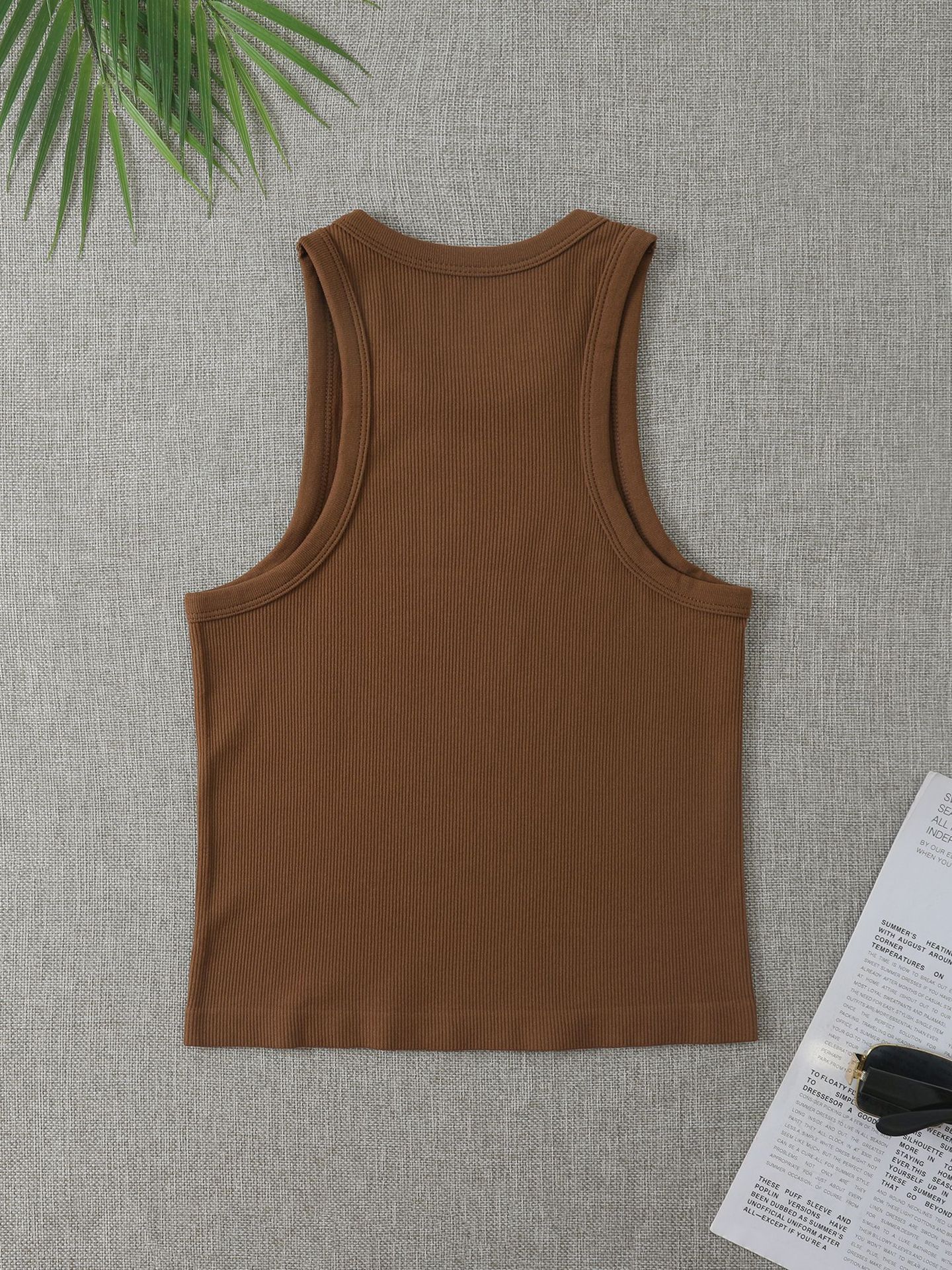 Dames geribde gebreide tanktop slim fit longline camisole voor laagjes_voghion.com