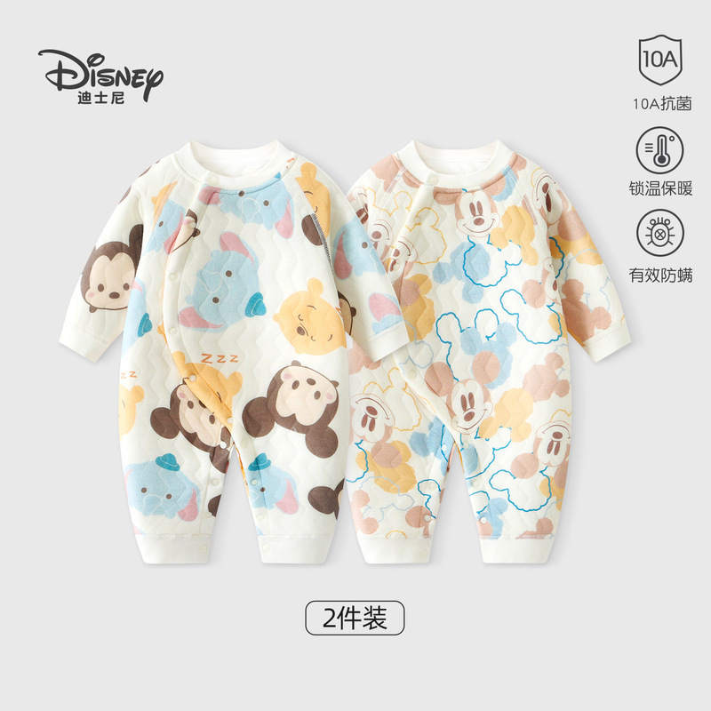 Disney Newborn Baby Jumpsuit Spring and Autumn Warm Padded Winter Clothing Newborn Baby Winter Romper Thickened