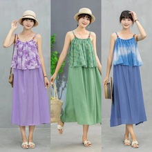 碎花吊带连衣裙夏季新款蕾丝雪纺洋气显瘦遮肚海边度假仙女连衣裙