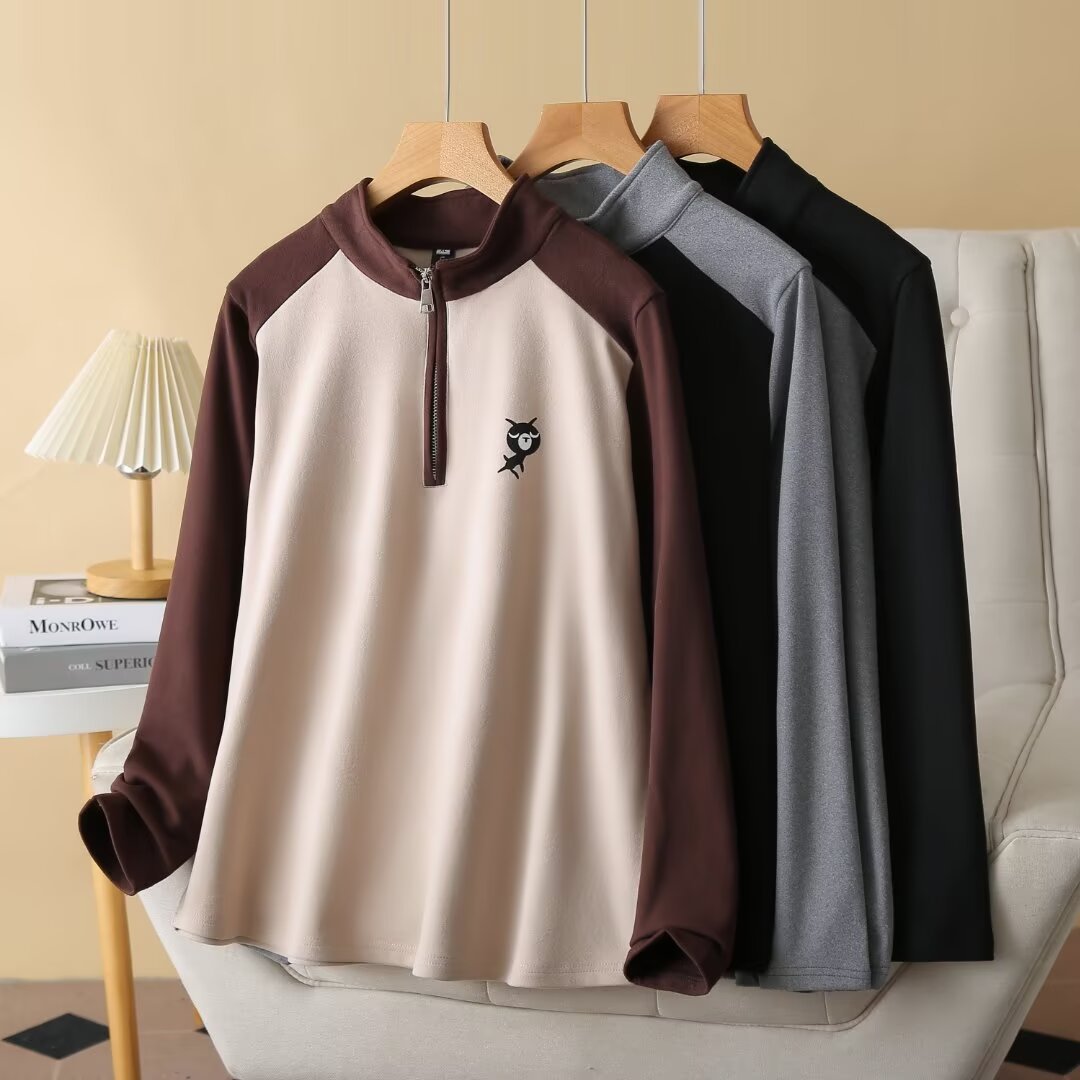 2024 Autumn Winter New Color-Block Half-Zip Sweatshirt For Women Fashion Cat Print Long Sleeve Versatile Top H72 2443_voghion.com