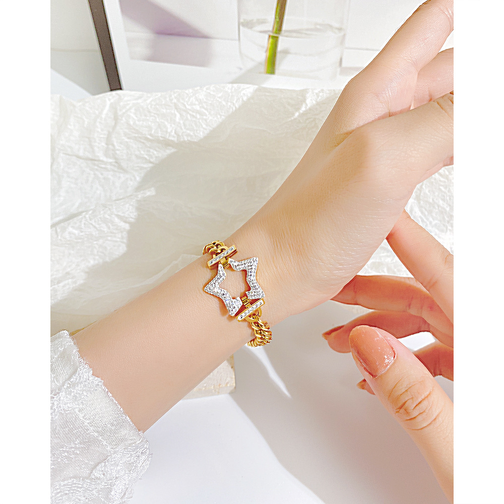Fashion Star Stainless Steel Inlay Zircon Bracelets 1 Piece
