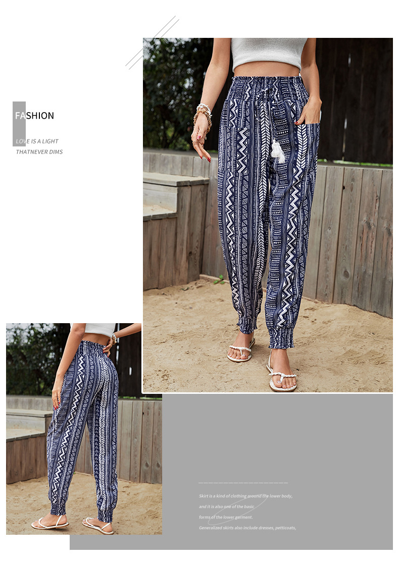 Lange Hosen mit Taschen, bedruckt, hohe Taille, bedruckte Hosen für Damen_voghion.com