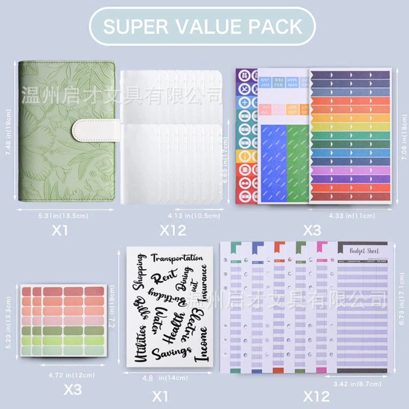 профили embossed macaron binder A6 notebook customized leather shell binder cash budget planning book