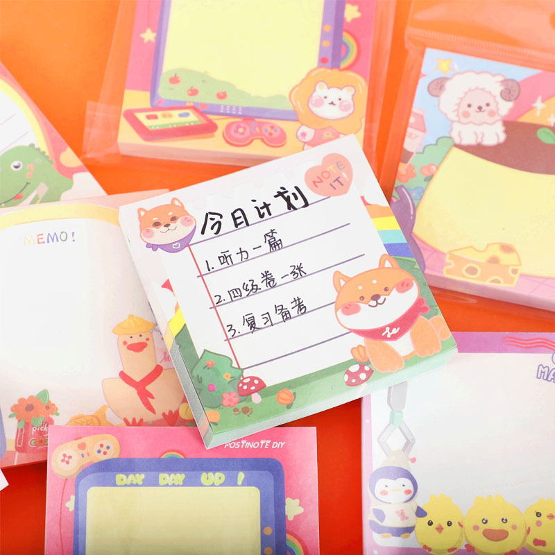 卡通動物便利貼紙無粘性學生可愛n次貼可撕便簽本創意記事留言貼