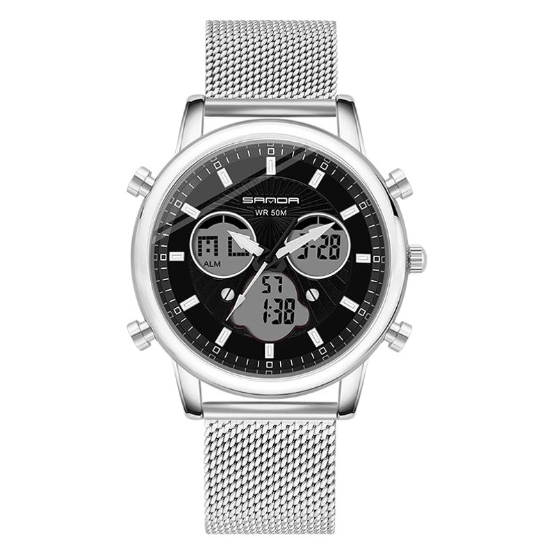 SANDA P803 impermeable multifuncional reloj deportivo al aire libre reloj electrónico de cuarzo de doble movimiento para hombres