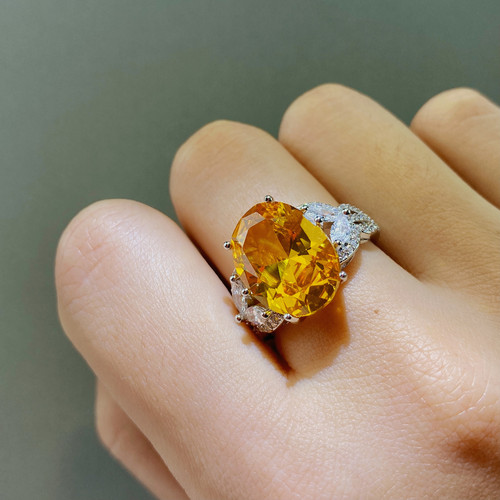 Live Streaming Traffic Bonus Dove Egg Yolk Topaz Ring for Women, Deep London Blue Topaz Open Colorful Gemstone Ring