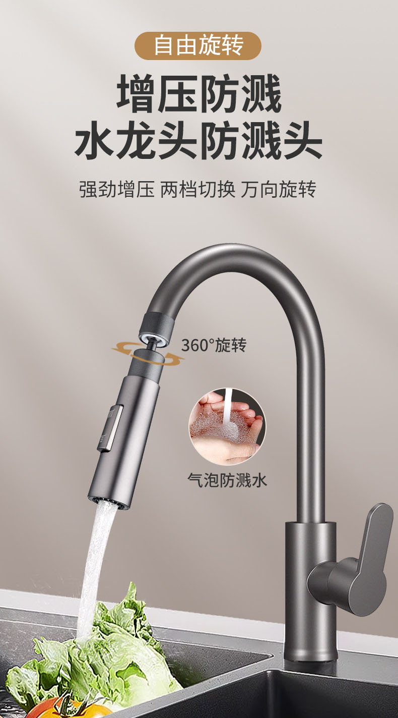 Kitchen faucet extender, splash-proof water pipe, universal rotatable multi-functional joint, pressurized foaming device, water nozzle details Picture