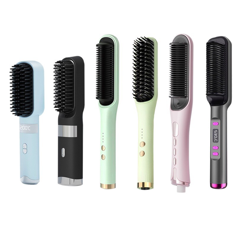 Peine de pelo liso transfronterizo, los iones negativos no dañan el cabello, peine de pelo liso inalámbrico LCD portátil, rizado recto, dormitorio de doble uso, duración de la batería larga