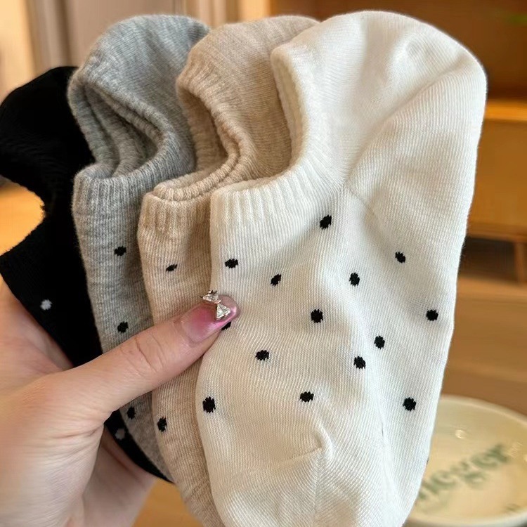 韓国東大門水玉ソックス浅口ボートソックス日本製無地水玉落ちない夏用薄手インビジブルソックス