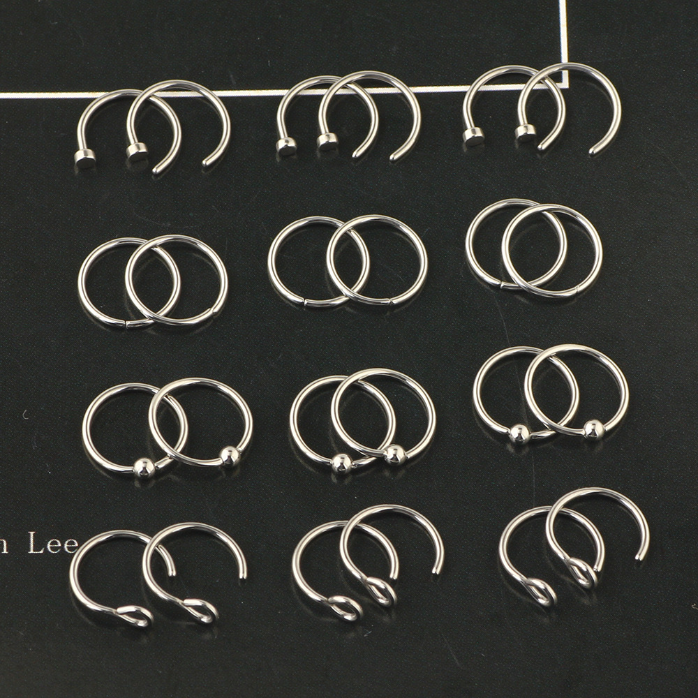 Stainless Steel Nose Ring Lip Ring Earring Set - Geometric Style Body Piercing Jewelry detail image 4