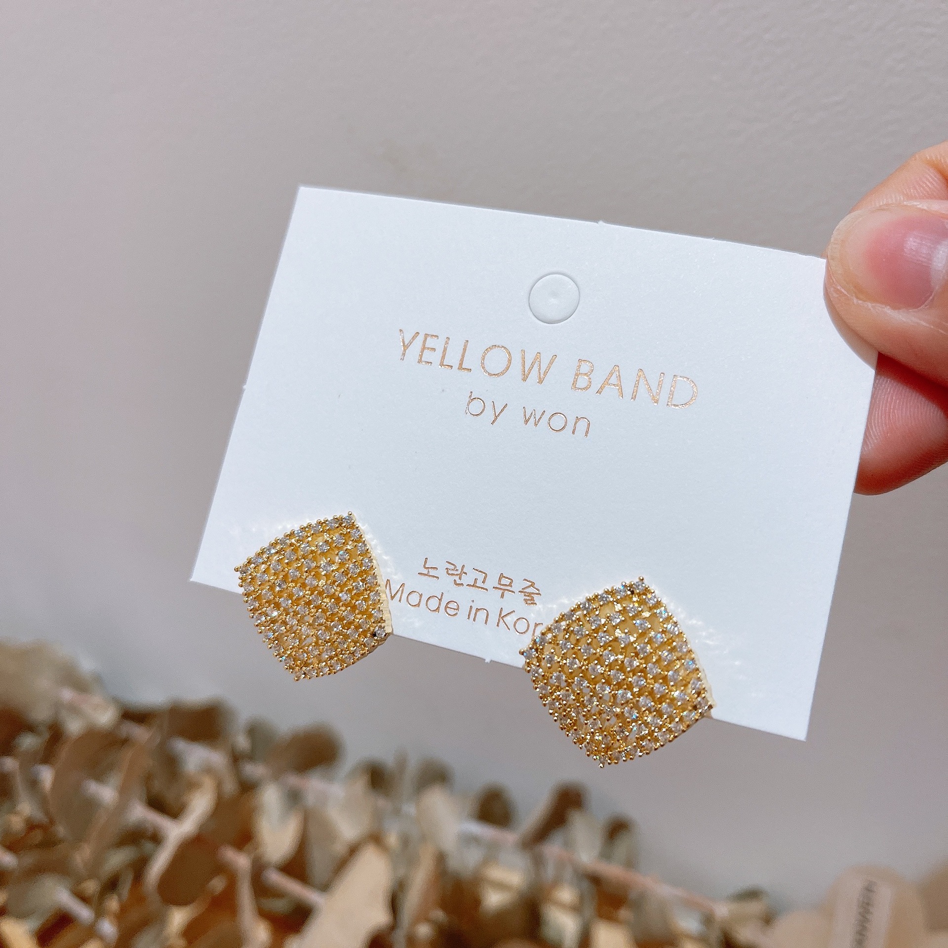 韩国原版几何方形菱形奢华满钻耳环微镶锆石精致百搭耳钉S925银针