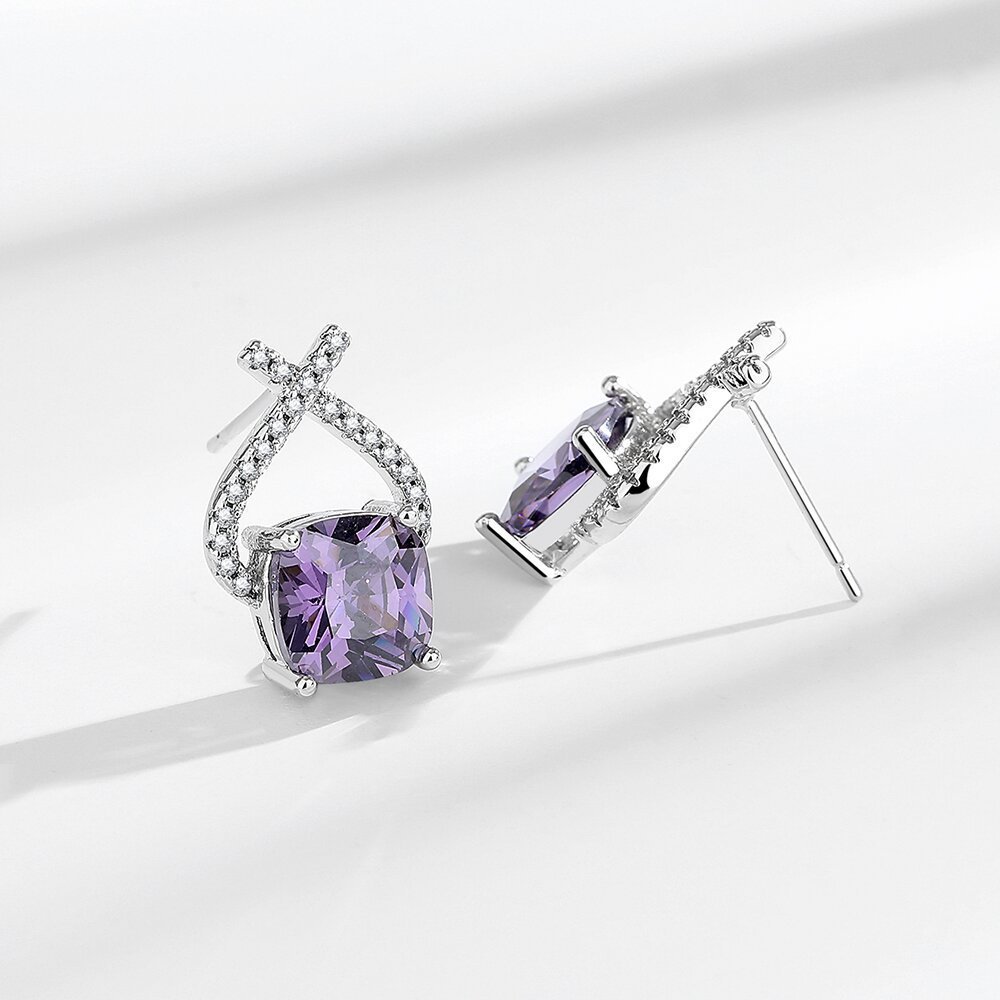 geometric square small design elegant earrings with amethyst with…