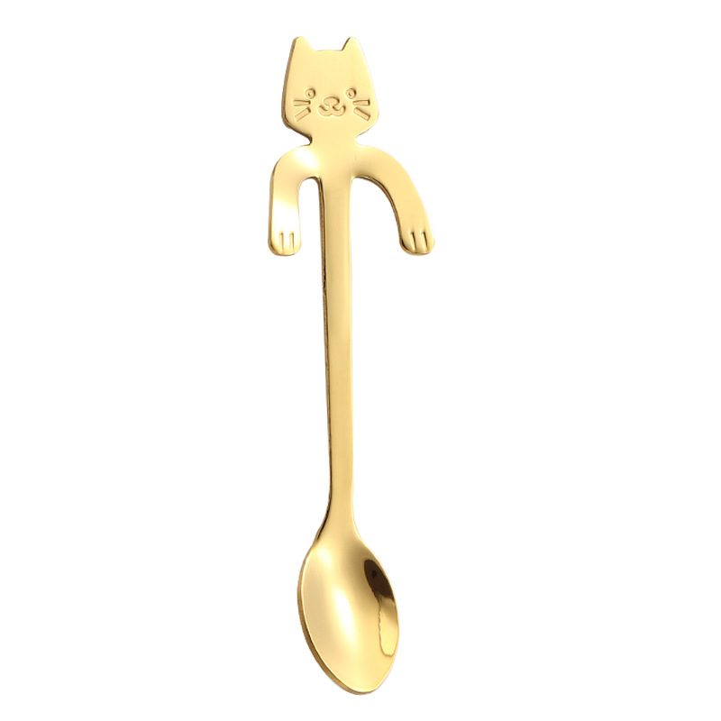 Cuchara de acero inoxidable 304 taza de dibujos animados creativa cuchara de café cuchara de gato colgante chapado en oro cuchara de helado de postre batido