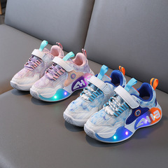 Children's sports light shoes for boys and girls spring and autumn 2023 new Velcro fashion shoes LED light running shoes