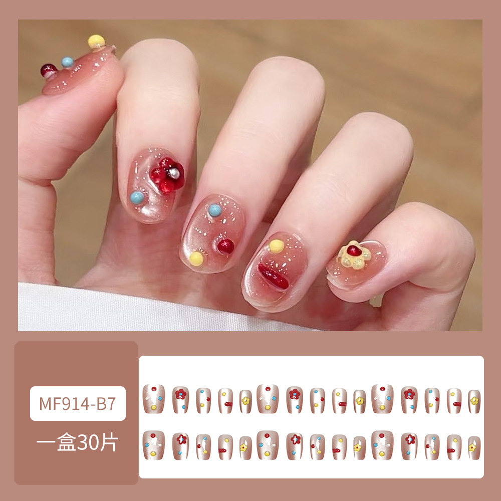 Advanced Sense 3D Sense Flower Nail Parche en relieve Corto ojo de gato con armadura 30 piezas en caja de uñas falsas