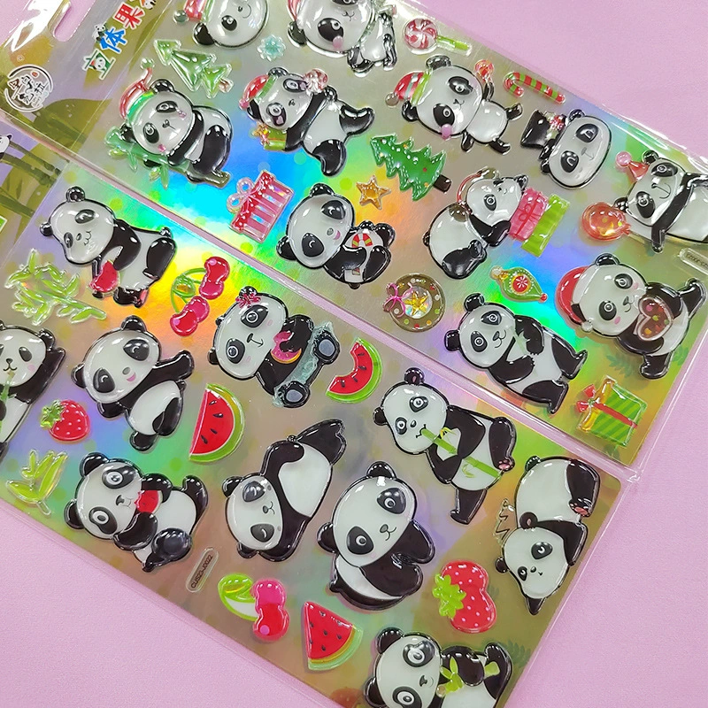 Карточка: Cartoon cute children's waterproof award for kindergarten, stickers for elementary school students, panda, cute animals, 3D, Birthday gift