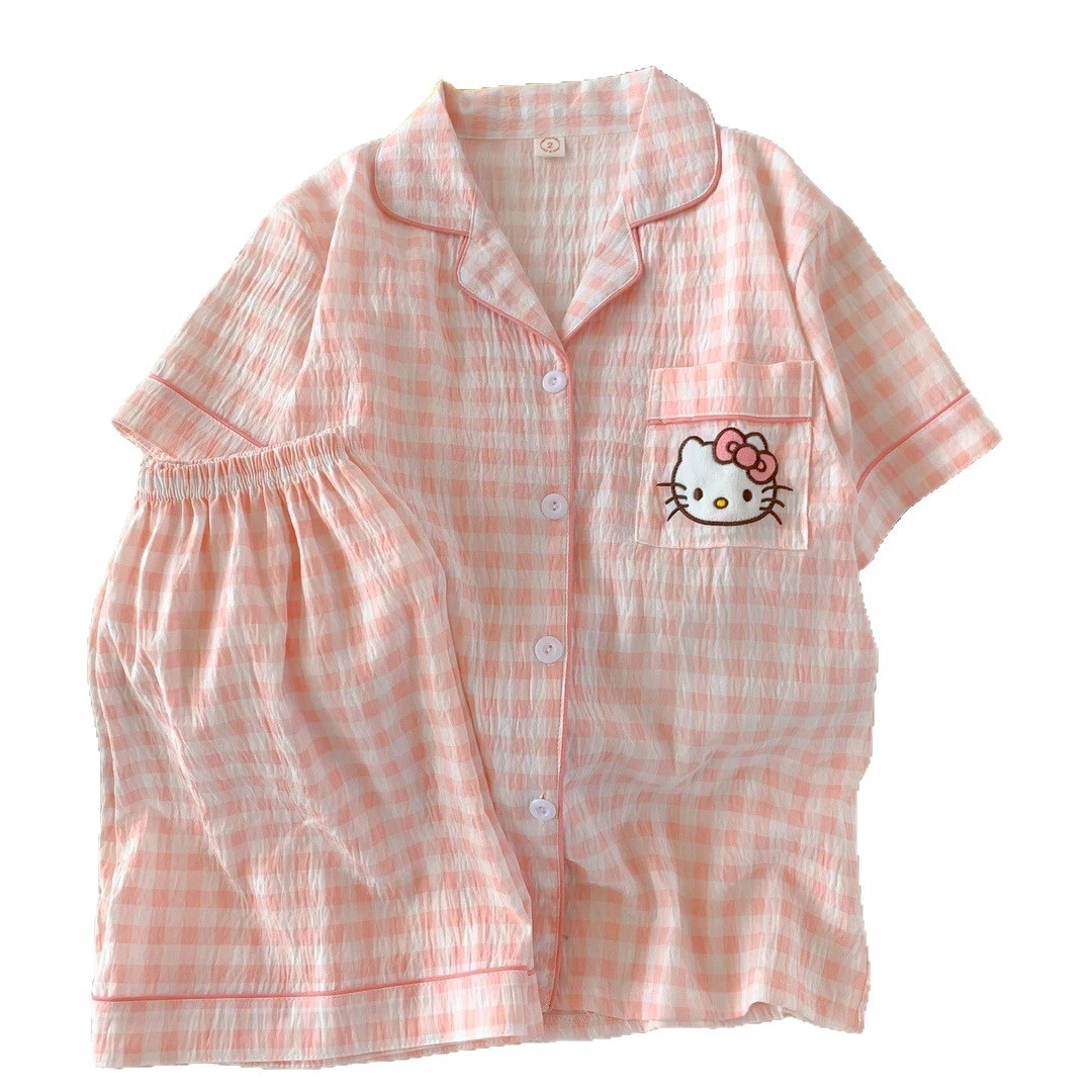 Nube de algodón pijama de verano para mujeres nuevas vestiduras caseras sueltas delgamiento dormitorio de estudiantes de dibujos animados dos piezas set