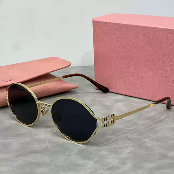 MM Metal Fashion Sunglasses for Women Travel Street Photography UV Protection Oval Frame Versatile Face-Slimming Sun Glasses