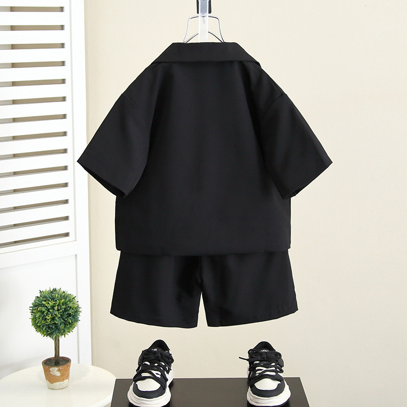 5461 Traje de manga corta para niños Traje de verano coreano 2025 Nuevo estilo Traje para niños Traje Vestido Bebé de tres piezas