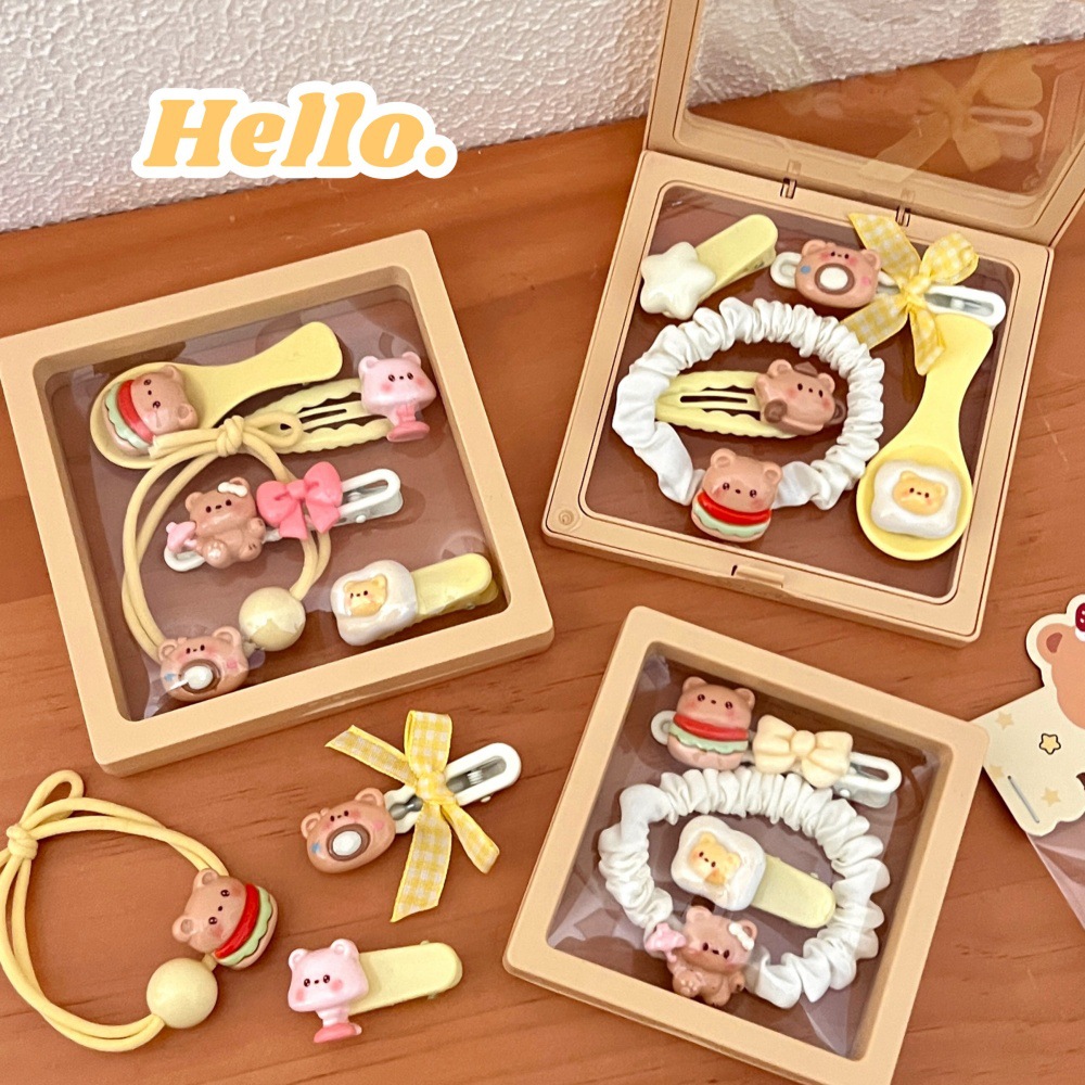 Nueva serie de adorables joyas para el cabello combinación de chicas dulces cabello fruncado clip de cabello elástico anillo de cabello al por mayor