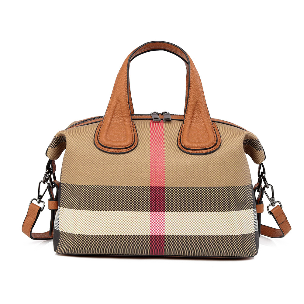Women's New Fashion Boston Handbag Simple Large Capacity Plaid Commuter Bag - Thumbnail 6