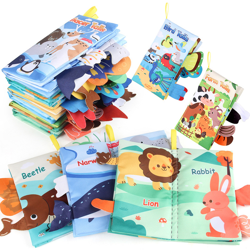 Bebés bebés educación temprana animal cola libro de tela animal marino libro de palma de mano animal forestal libro juguete