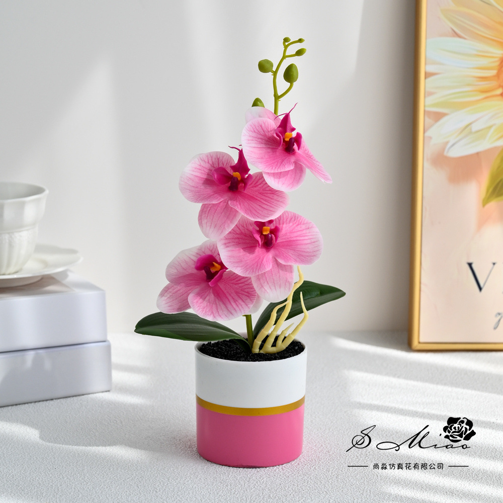 4 flores se sienten Phalaenopsis bonsái simulación de moda maceta flores falsas decoración del hogar fotografía de flores artificiales flores de bodas pequeñas