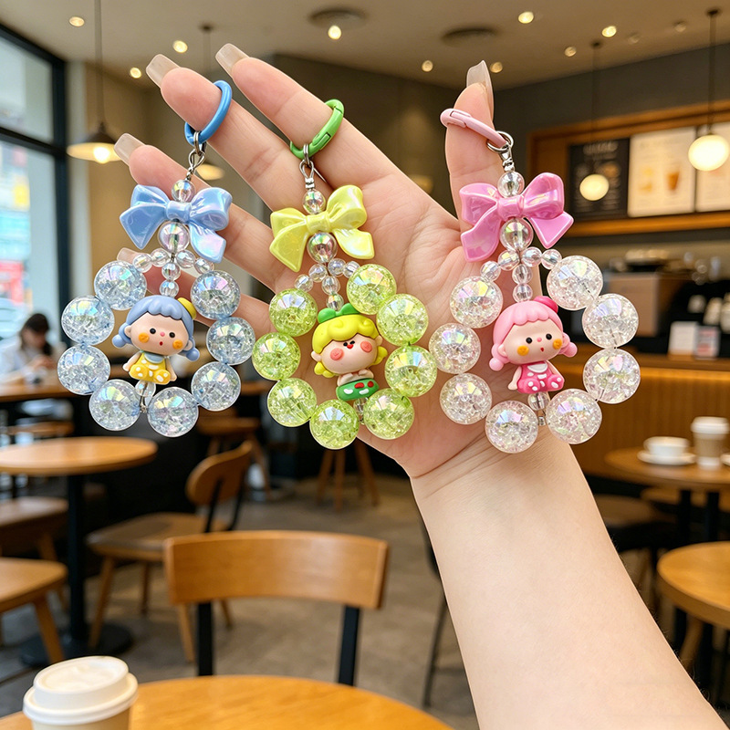 Cartoon Girl Heart Bowknot Fun Beaded Acrylic Non-Falling Phone Chain Doll Car Key Keychain