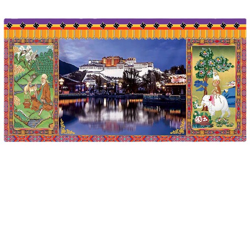 布达拉宫壁画藏式文化挂毯唐卡佛堂电视背景墙布吉祥四瑞长寿挂布