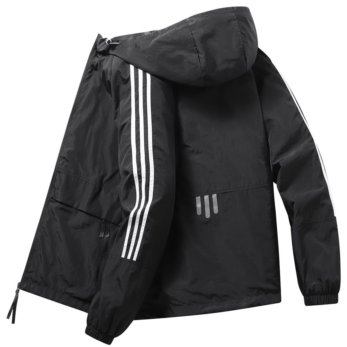 Chaqueta ultrafina de comercio exterior transpirable al aire libre de tres barras ropa de protección solar para hombres ciclismo deportivo cortavientos de secado rápido chaqueta con capucha para hombres image 1