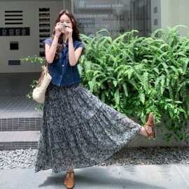 韩范盐系穿搭复古牛仔马甲套装裙女夏季2026新款碎花半身裙两件套