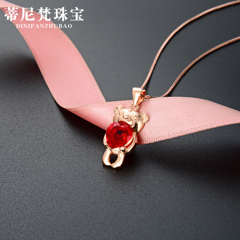 Accesorios de dibujos animados lindo collar de clavícula cadena de las mujeres oso colgante de cristal moda estilo coreano s925 Collar de plata