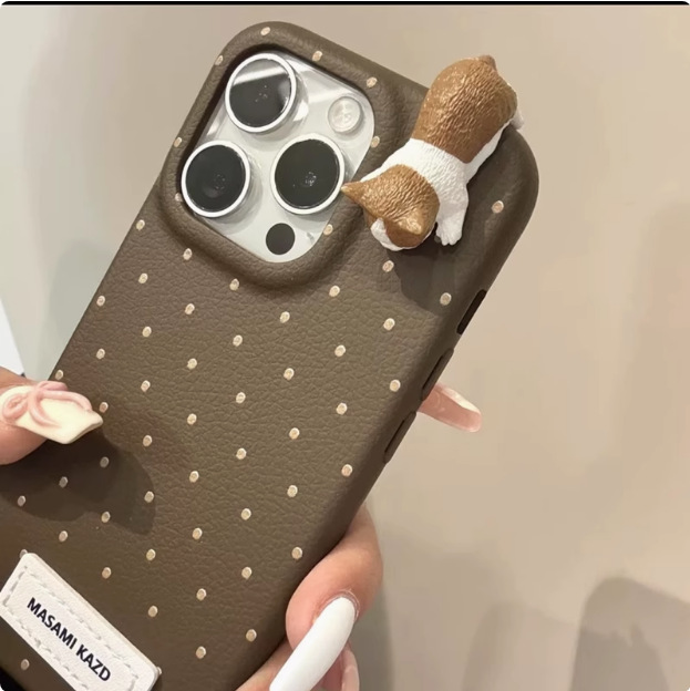 Lindo gato de lunares Iphone16promax fiesta tridimensional Apple 15pro funda para teléfono móvil para cuero 15p