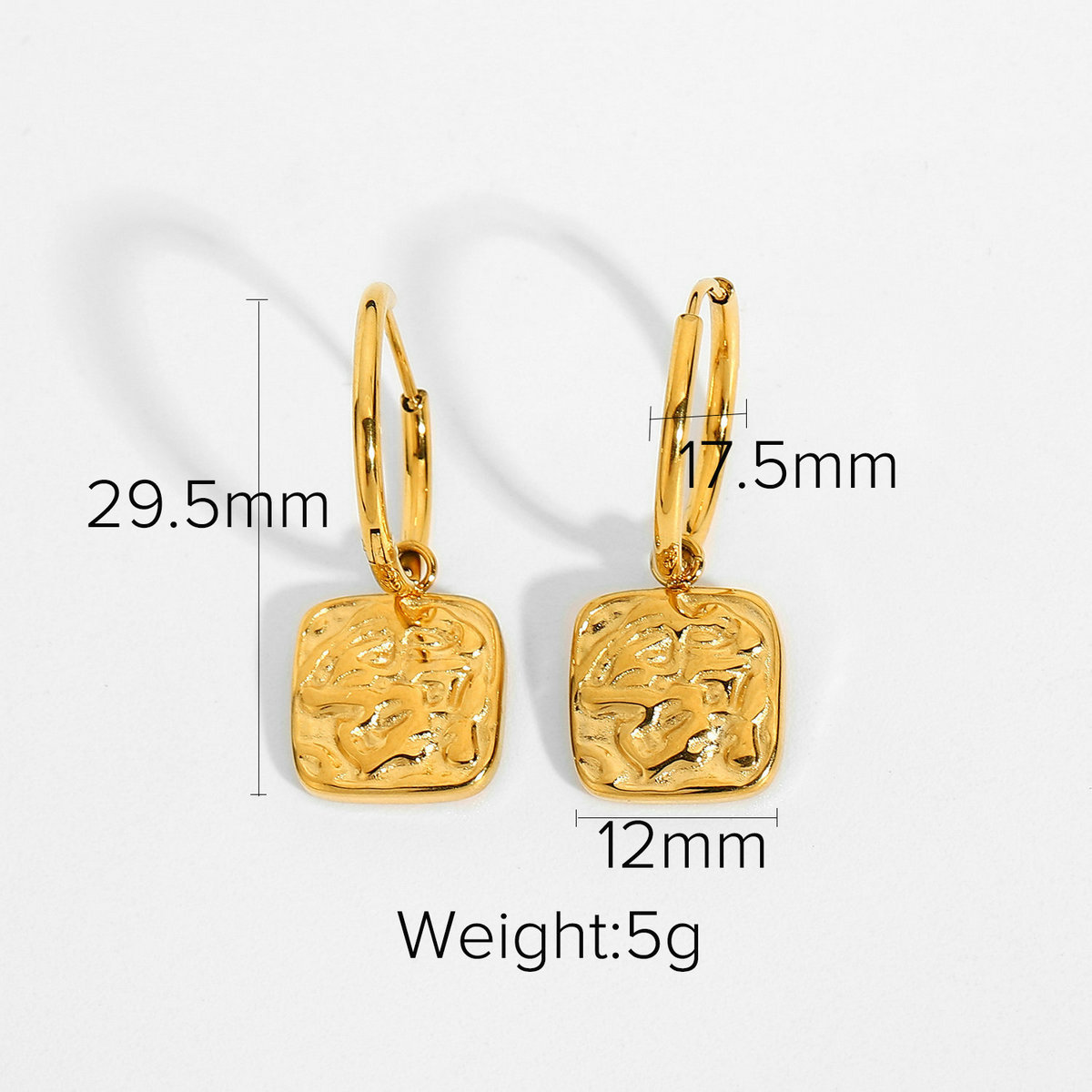 Pendentif Rectangulaire En Relief Boucles D&#39;oreilles En Acier Inoxydable Plaqué Or display picture 8