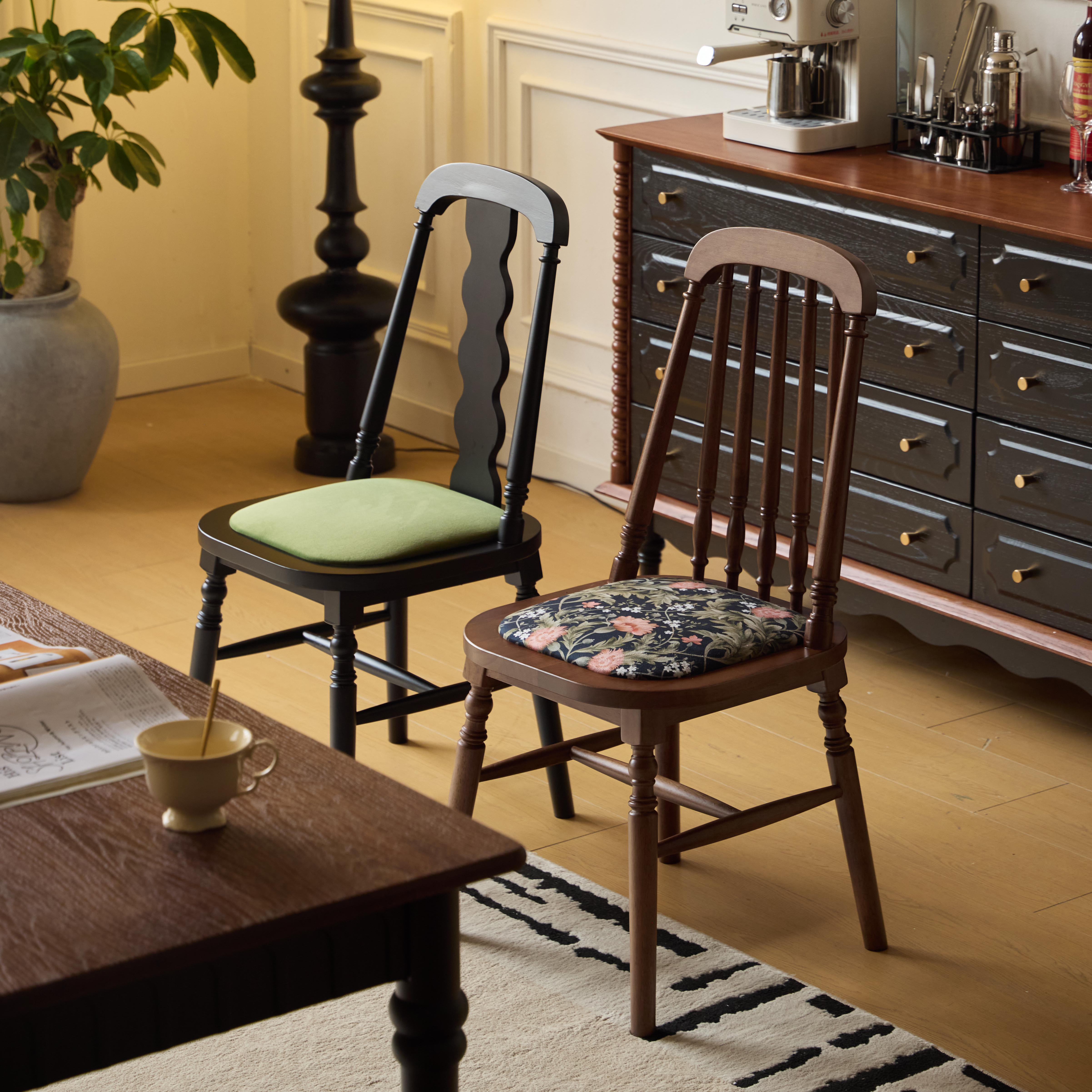 Medieval Style French Retro Solid Wood Dining Chair Home Backrest Chair Bench Home Leisure American Mediterranean Chair