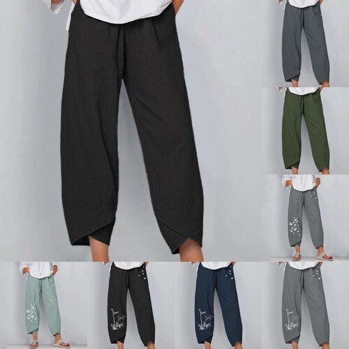 Factory Direct Sale Spring and Summer New Items Foreign Trade Elastic Waist Cotton Linen Loose Casual Home Pants for Women
