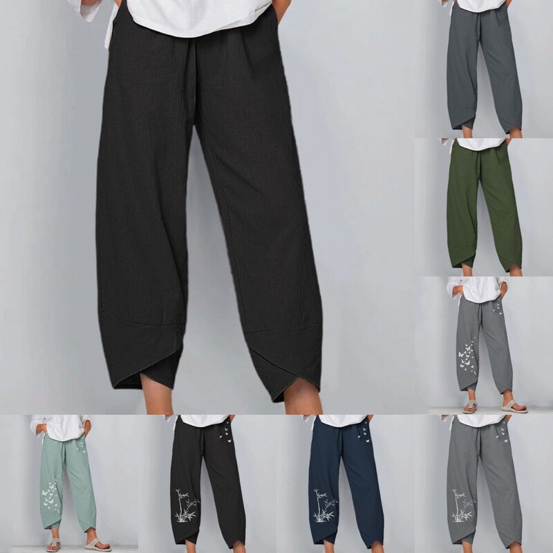 Factory direct sales spring and summer new foreign trade elastic waist cotton linen loose casual pants home pants women Factory direct sales spring and summer new foreign trade elastic waist cotton linen loose casual pants home pants women