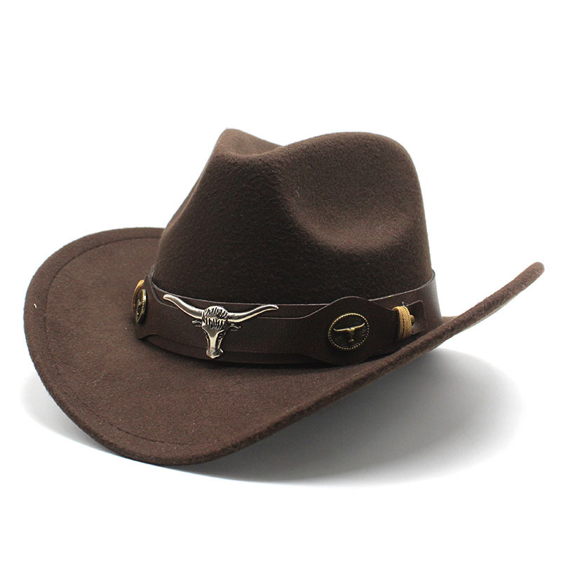 Amazon's Best-Selling Hat Ethnic Style Cow Label Western Cowboy Hat Rolled Brim Retro Horse Riding Hat Wool Felt Hat