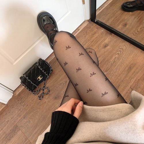 Love white silk stockings, summer thin sweet butterfly knot white pantyhose Lolita round black silk 19 not