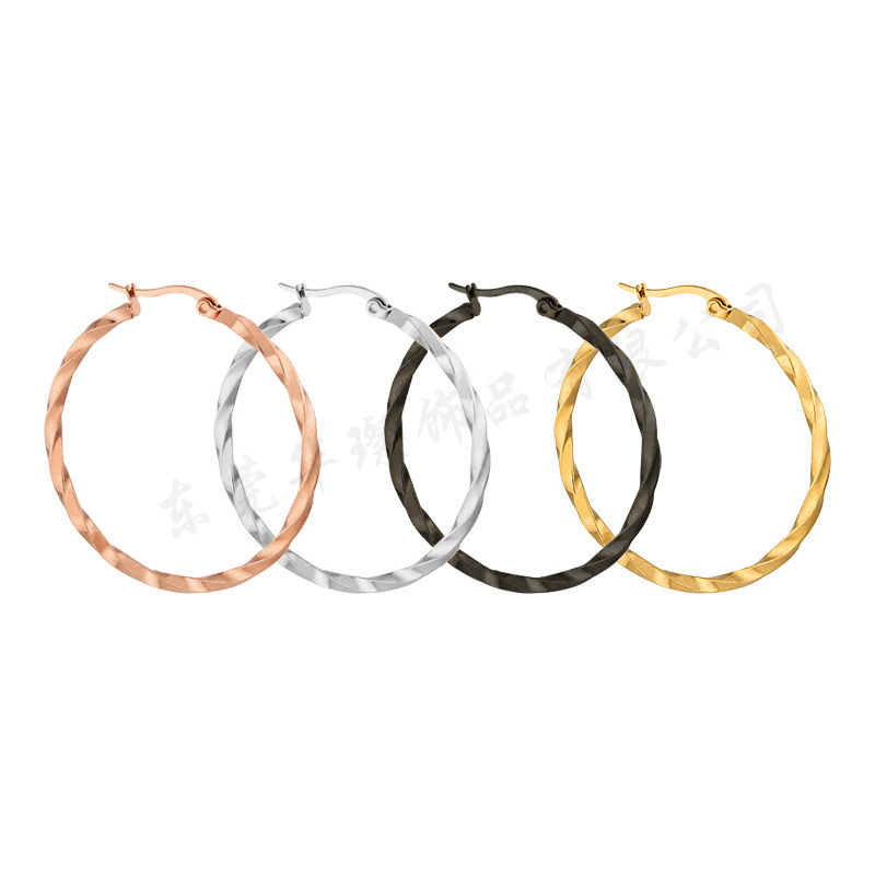 European and American Style Twisted Wire Earrings, 316 Stainless Steel Large Hoops, Fashionable and Simple Geometric Hoop Earrings, Cross-Border Best-Selling Model