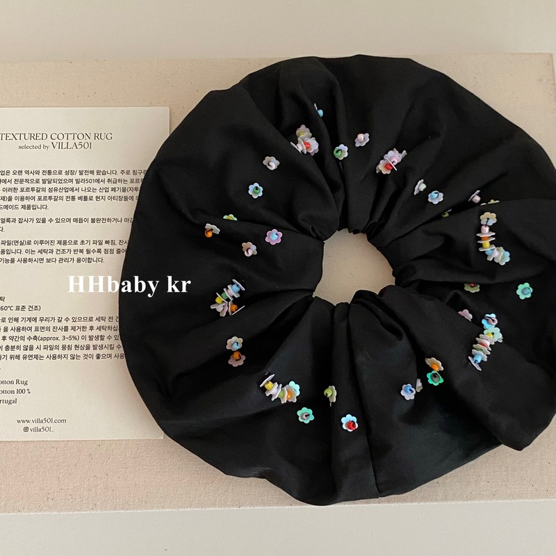 【HHBABY KR】black vintage小众花朵珠片大肠发圈高级感时髦发绳|undefined
