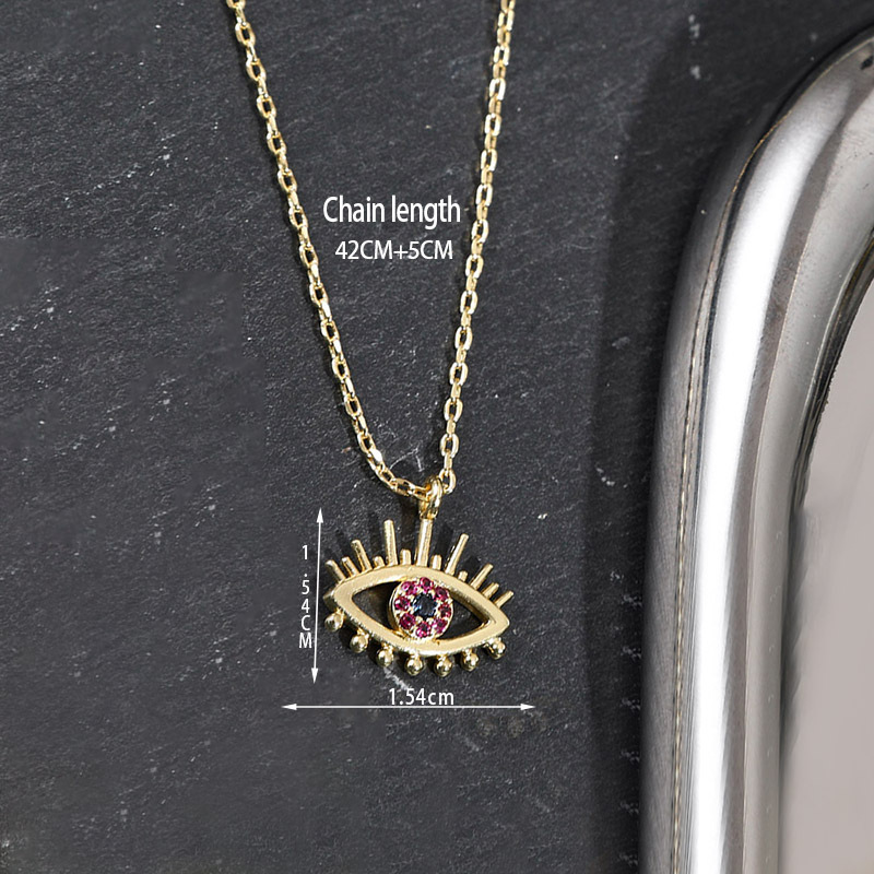 Pendentif en zircon micro incrusté d'œil bleu rouge du diable explosif plaqué avec chaîne de clavicule 14 carats Bijoux populaires_voghion.com