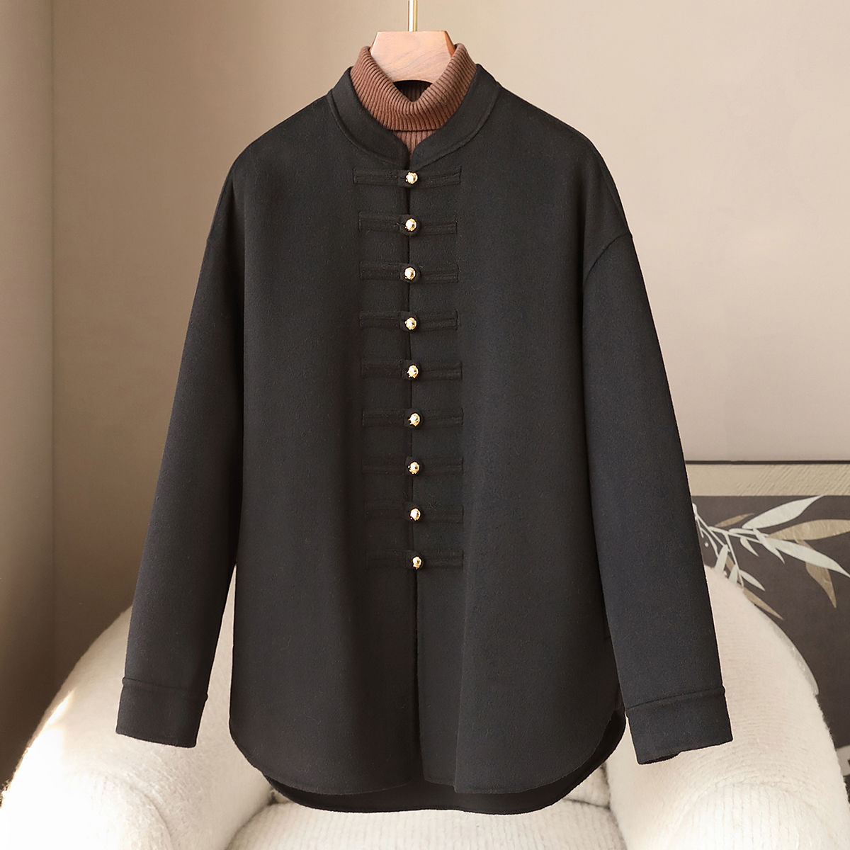 소량의 의류 2025 봄 여성 양면 모직 코트 새로운 캐주얼 칼라 10% 캐시미어 코트